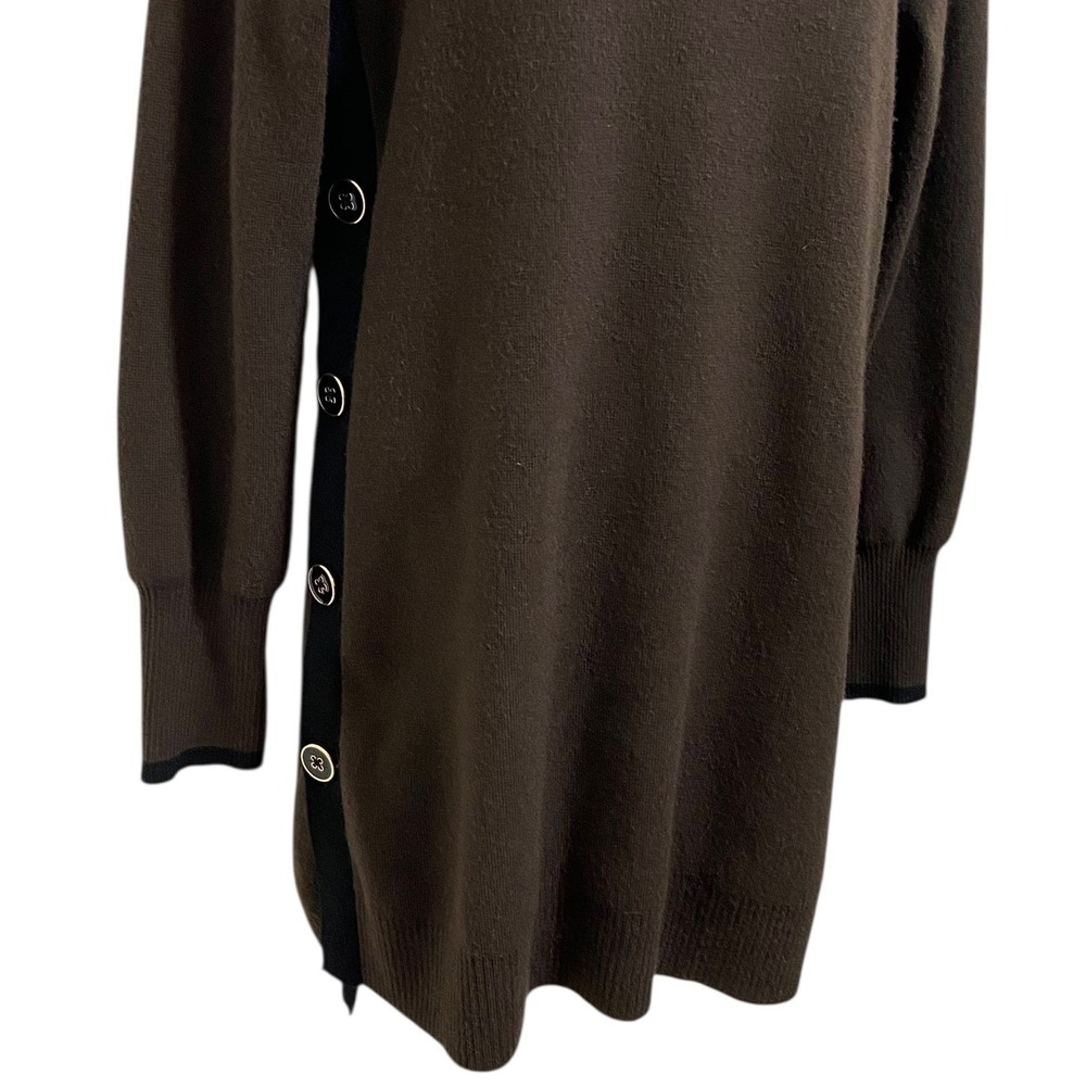 Chicos Brown Cashmere Blend Mock Neck Side Button Sweater Dress Size 1 Medium - Picture 9 of 10
